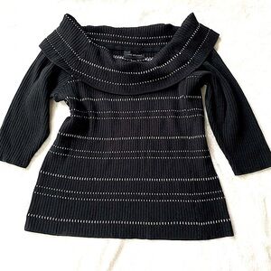 Lane Bryant Off-the-Shoulder Black and White Ribbed Sweater 18/20